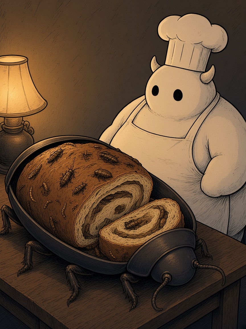Placeholder plate for Dirtmouth Lantern Loaf. Inked food plate from the book.